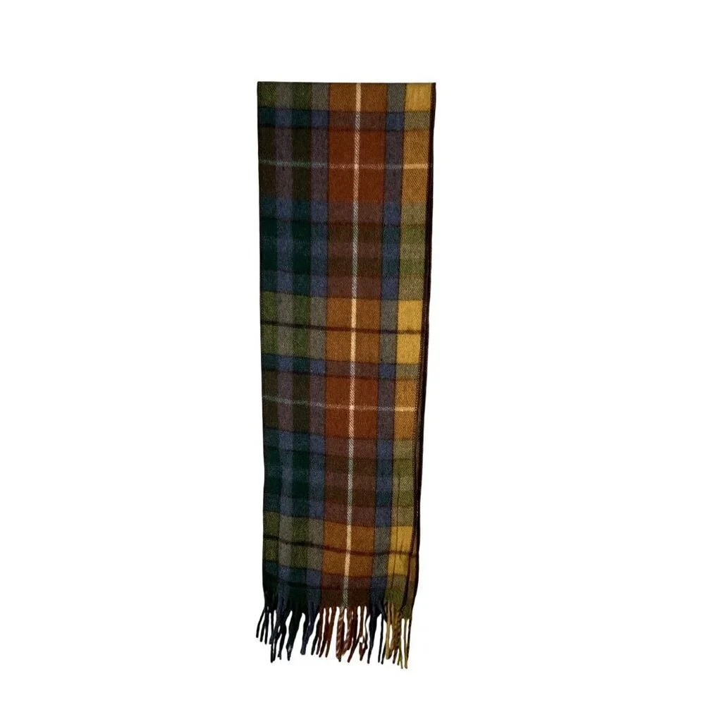 Patrick King Woollen Co. Deluxe Wool Tartan Plaid Scarf Pockets Fringe Preppy